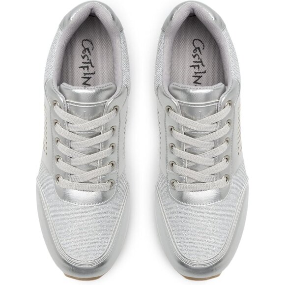 Cestfini Women Silver Wedge High Heeld Lace Up Daily Wear Sneaker for Casual - Picture 4 of 8